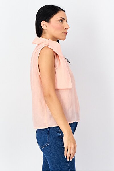 Reserved Women Tie Neck Sleeveless Plain Tank Top, Pink