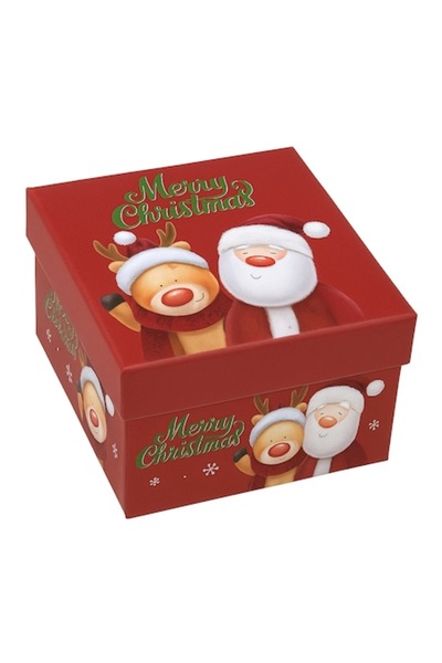 OEM Christmas Gift Box, Square, Detachable Lid, Santa Claus and Reindeer Design, Reusable, 9.5 x 9.5 x 5