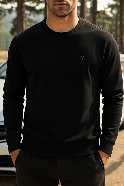 SILVANO سويت شيرت رجالي موسمي فضفاض بأكمام طويلة باللون الأسود