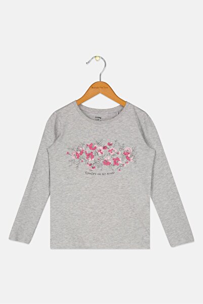 Sinsay Kids Girl Crew Neck Long Sleeve Graphic Print T-Shirt, Grey