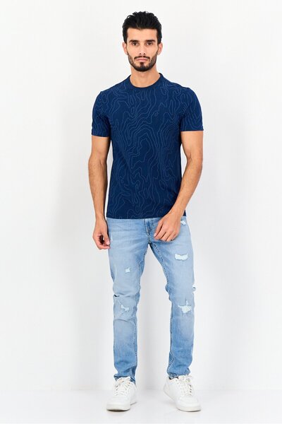 Levi's Men Crew Neck Short Sleeve Allover Print T-Shirt, Navy