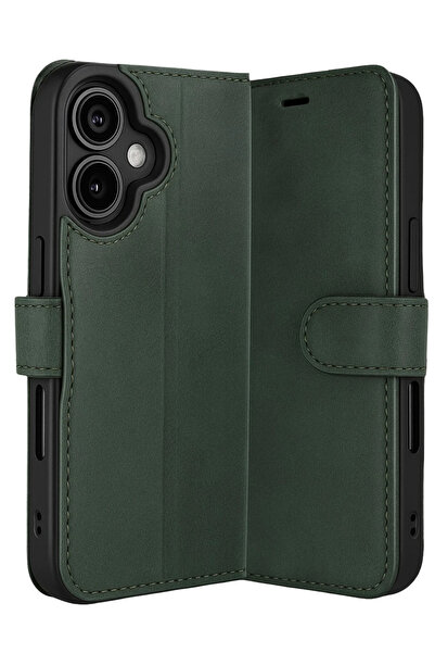 NewFace iPhonE "17" KAPAKLI KILIF | TP PU DERİ TAM KORUMA CÜZDANLI STANDLI KARTLIKLI KILIF - YEŞİL