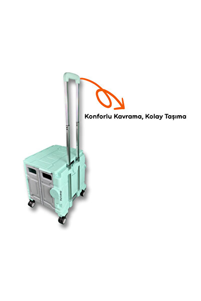 Portakap 4 Tekerlekli Yeşil, 38L Orta Boy, Hareketli Alüminyum Tutacaklı Alışveriş Arabası - Pazar Arabası