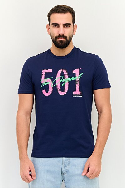 Levi's Men Crew Neck Short Sleeve Graphic Print T-Shirts, Navy Blue