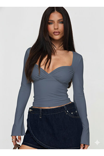 fablair Γυναικεία μπλούζα με μακρύ μανίκι και λαιμόκοψη σε σχήμα καρδιάς