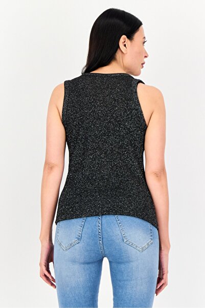 Reserved Women Crew Neck Sleeveless Textured Tank Top, Black