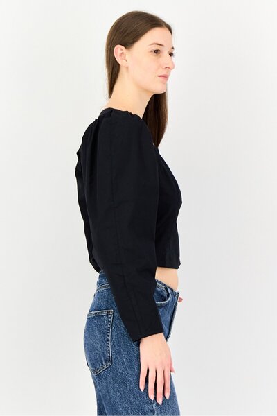 Levi's Women Queen Anne Neckline Plain Long Sleeve Blouse, Black