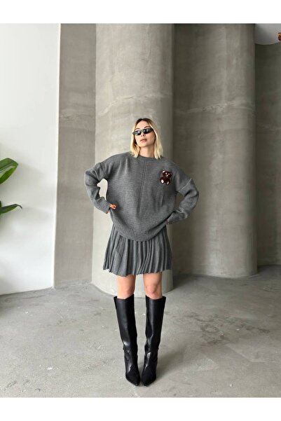 GİYSİ DÜNYASI 57 Triko Kumaş Kazak Etek Mi̇ni̇ 2 Li̇ Takit