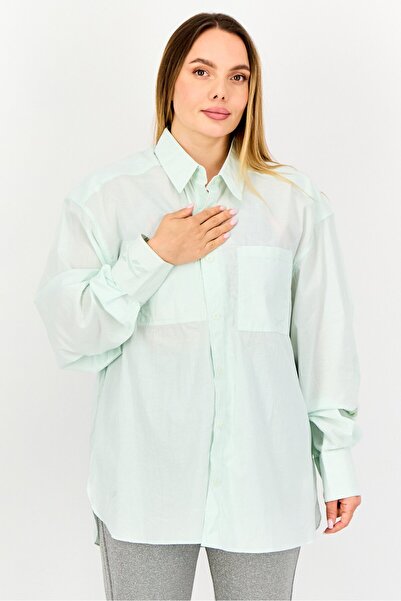 Reebok Women Sportswear Fit Long Sleeves Outdoor Shirt, Mint Green