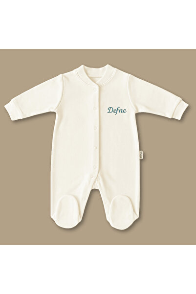 Tesbihane İsme Özel Nakışlı Krem 3 lü Bebek Tulum Seti