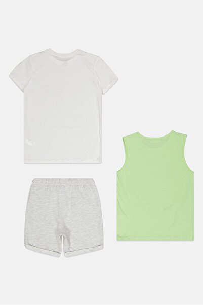 Sinsay Kids Boy 3 pc Graphic Print T-shirt And Shorts, White/Lime Green/Grey