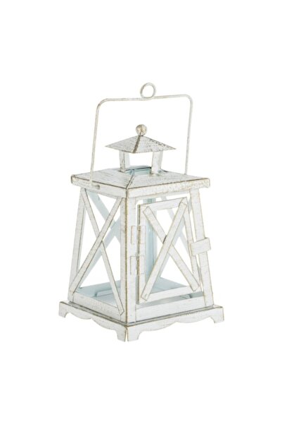 OEM Metal Lantern, Decorative Hanging Model, White Brushed Gold, 12.5x12.5x21 cm