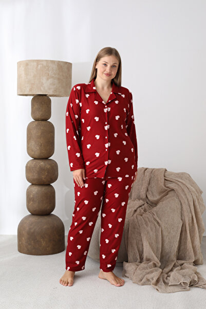 SEBOTEKS Buttoned Suede Fabric Plus Size Women's Pajama Set 2170