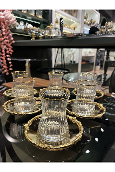 P&ORA PREMIUM KITCHEN PRODUCTS First Class Gold Plate Gold Crystal Glass 6-Person Tea Set