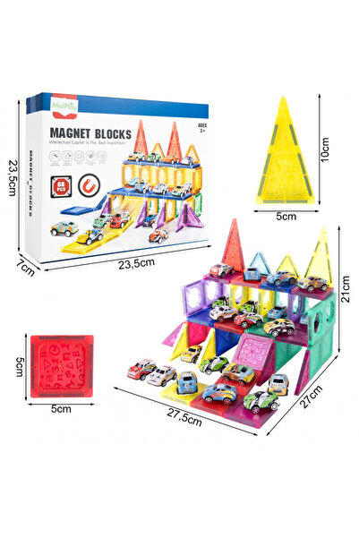MalPlay 3D construction set for children, Malplay, with magnetic blocks and 20 cars, 68 pieces