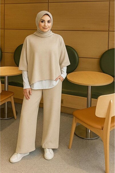 New Lune Women's Clothing 3-Piece Set, Scuba Fabric, High-Waist Pants with Pockets and Wide Legs, Casual Stylish Combination