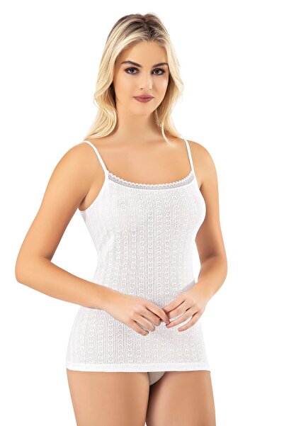 Mona Group Women's Heart Stripe Lace Collar Thin Strap Ribbed Tank Top White ...