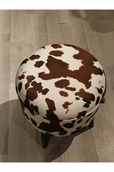 Store MERCAN MOBİLYA LEOPAR İNEK DESENİ KUMAŞ BENCH PUF 42 CM ÇAP SİYAH AYAK