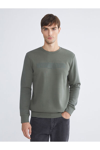 LC Waikiki Kaki guler rotund cu imprimeu Hanorac gros pentru bărbați tricou