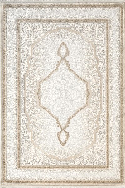 Karmen Halı İndigo ID001K Krem Kahve Klasik Çerçeveli Desen Akrilik iplik Toz...