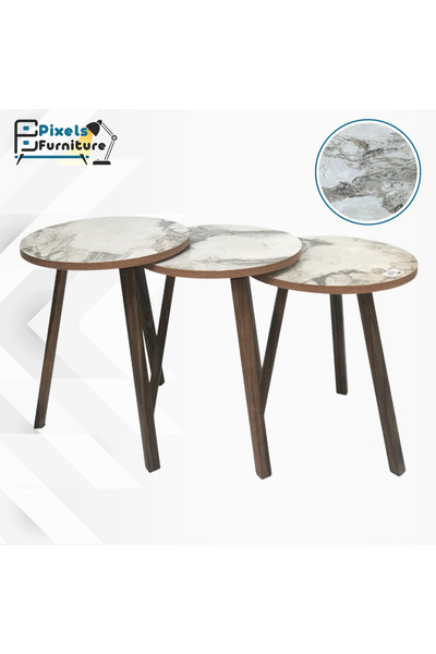 PixelsFurniture طقم طاولات تقديم القهوة والشاي بتصميم دائري 3 قطع من بكسل الأثاث