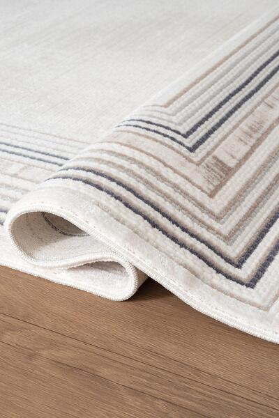 Karmen Halı İndigo ID005M Krem Mavi Klasik Çerçeveli Desen Akrilik İplik Tozu...