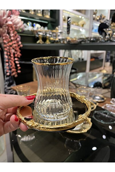 P&ORA PREMIUM KITCHEN PRODUCTS First Class Gold Plate Gold Crystal Glass 6-Person Tea Set