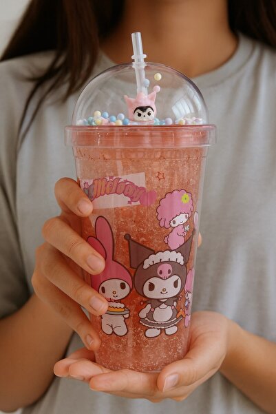 Lexi Bella Cute Colorful Beaded Kuromi Design Drinking Cup with Straw for Children Water Bottle Pink 2647