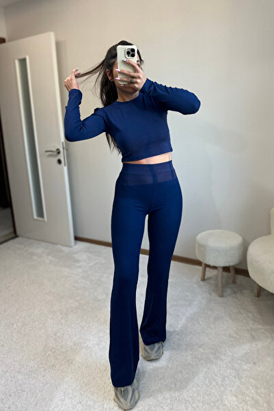 MoyStore Soft Draped Top and Bottom Set Navy Blue