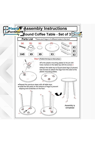 PixelsFurniture Pixel Furniture 3 Piece Round Coffee and Tea Serving Table Set