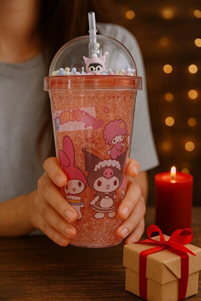 Lexi Bella Cute Colorful Beaded Kuromi Design Drinking Cup with Straw for Children Water Bottle Pink 2647