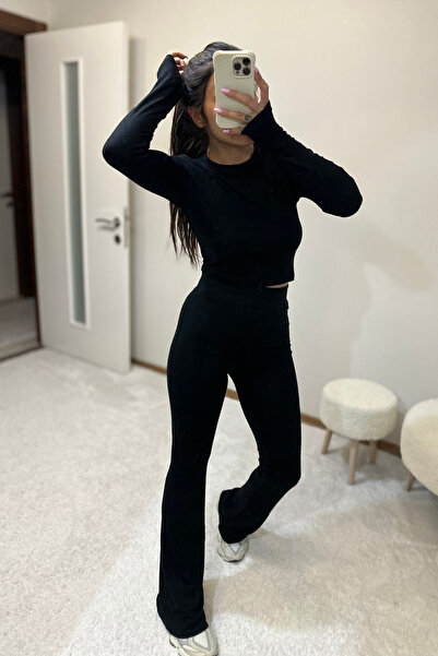 MoyStore Soft Draped Top and Bottom Set Black