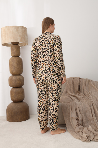 SEBOTEKS Buttoned Suede Fabric Plus Size Women's Pajama Set 2170