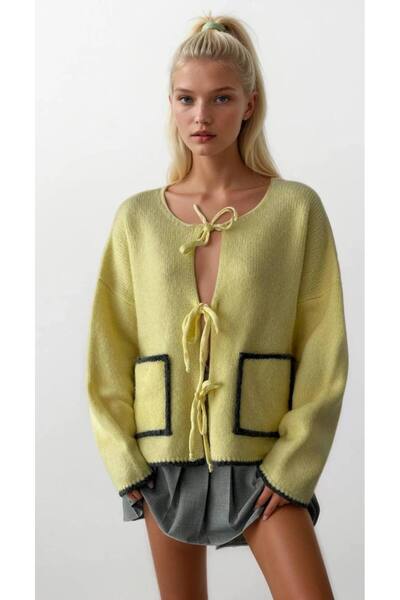 fujya Colorful Pocketed Lace-Up Yoshiko Knitwear Cardigan