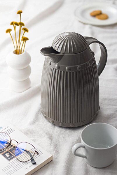 MİYA LİLİ 1 LT Thermal Insulated Tea and Cold Water Thermos Gray (Keeps warm 12 hours & Glass Inside)