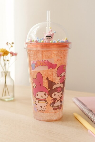 Lexi Bella Cute Colorful Beaded Kuromi Design Drinking Cup with Straw for Children Water Bottle Pink 2647