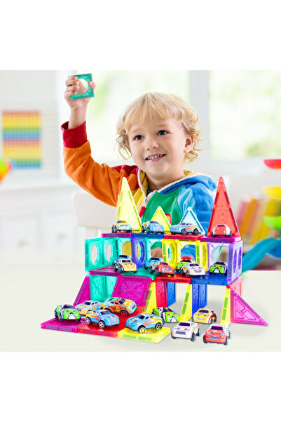 MalPlay 3D construction set for children, Malplay, with magnetic blocks and 20 cars, 68 pieces