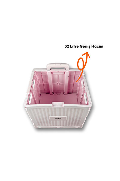 Portakap 4 Tekerlekli, Pembe, 32L Standart Boy, Sabit Tutacaklı Alışveriş Arabası - Pazar Arabası