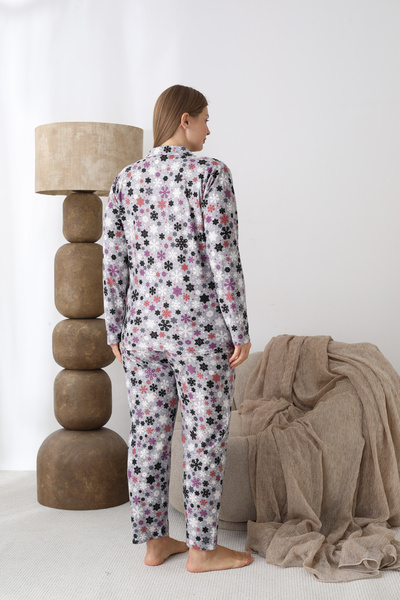 SEBOTEKS Buttoned Suede Fabric Plus Size Women's Pajama Set 2170