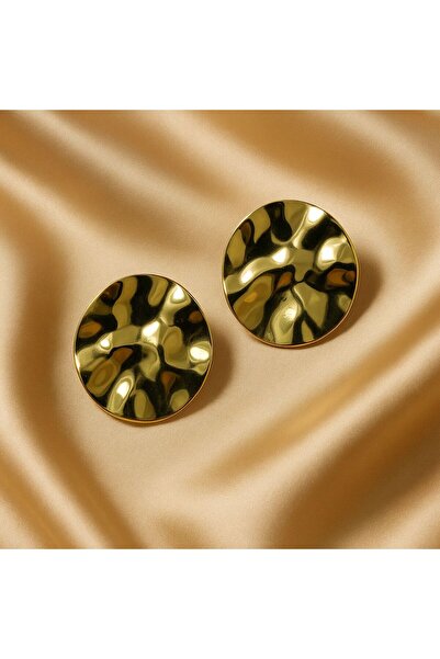 LUFES أقراط نسائية ذهبية بتصميم بيضاوي مزخرف