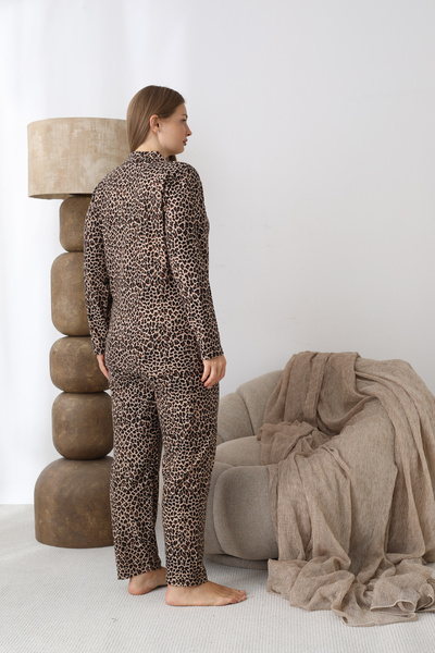 SEBOTEKS Buttoned Suede Fabric Plus Size Women's Pajama Set 2170