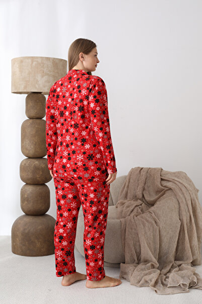 SEBOTEKS Buttoned Suede Fabric Plus Size Women's Pajama Set 2170