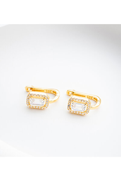 ESSARE 925 Ayar Gümüş Gold Kaplama Baget Taşlı Küpe