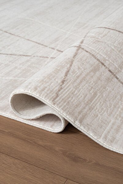 Karmen Halı İndigo ID009G Krem Modern Desen Akrilik İplik Tozuaz Pamuk Taban ...