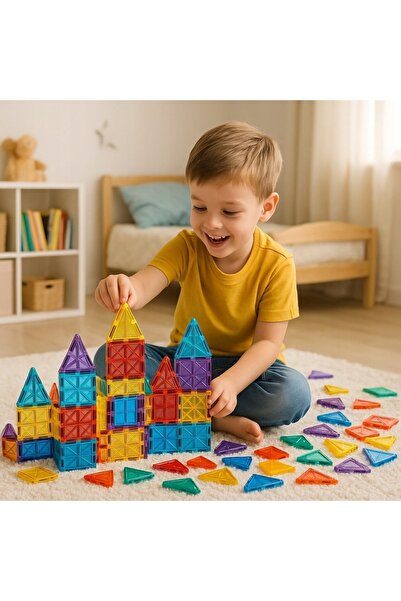 MalPlay Magnet blocks construction set for children, with 100 pieces in various shapes for 3D structures,