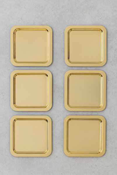 KaiHome Set of 6 Gold Shiny Square Stainless Steel Coffee Serving and Presentation Trays