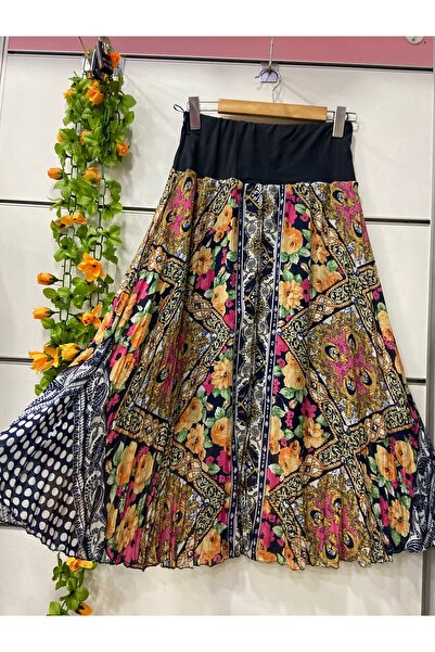 edu collection Patterned Midi Length Chiffon Lined Skirt, Length 85 cm