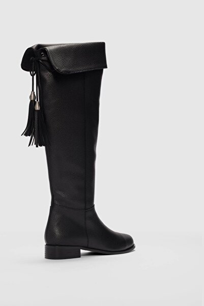 selin shoes Γυναικείες μπότες Mona Tassel με λεπτομέρειες πάνω από το γόνατο-ΜΑΥΡΟ