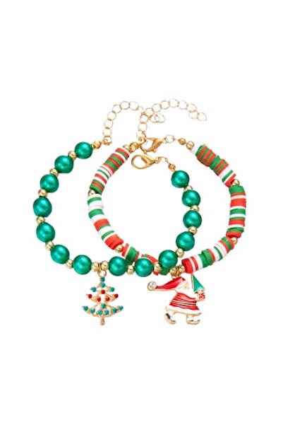 Tessero Set of two Christmas-themed bracelets, Christmas tree and Santa Claus design, adjustable size, red a