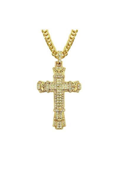 Tessero Colier cubanez cu pandantiv cruce decorată cu gheață, design bizantin...